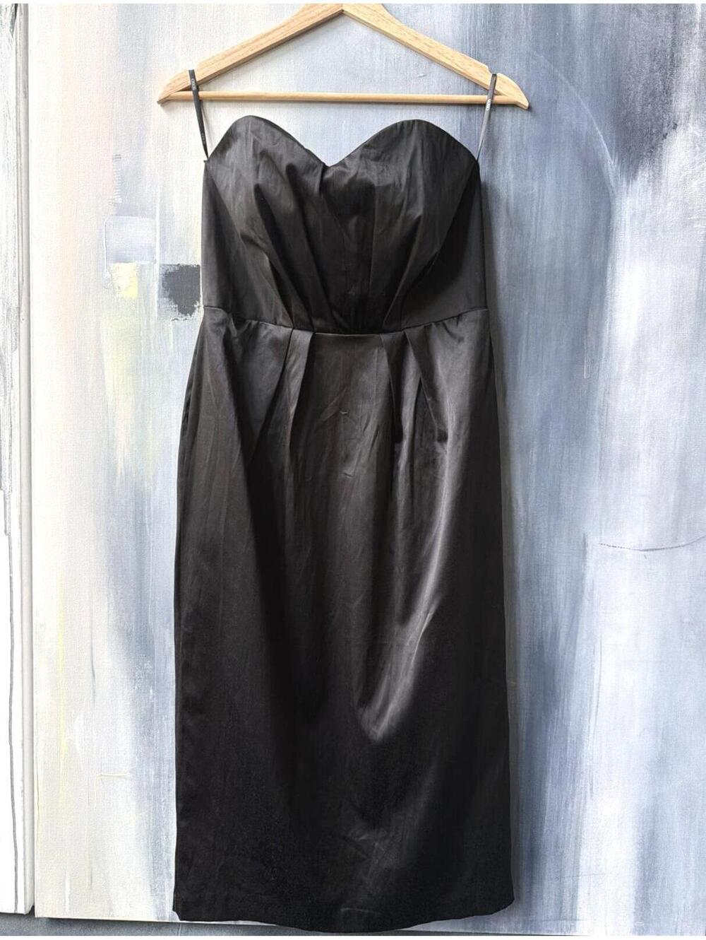 ASOS Black Strapless Midi Satin Cocktail Dress XS - S - Picture 2 of 8